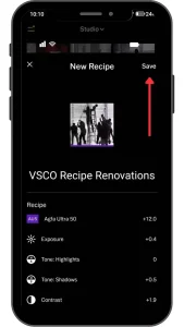 Vsco recipe image six a screenshot by cell phone 